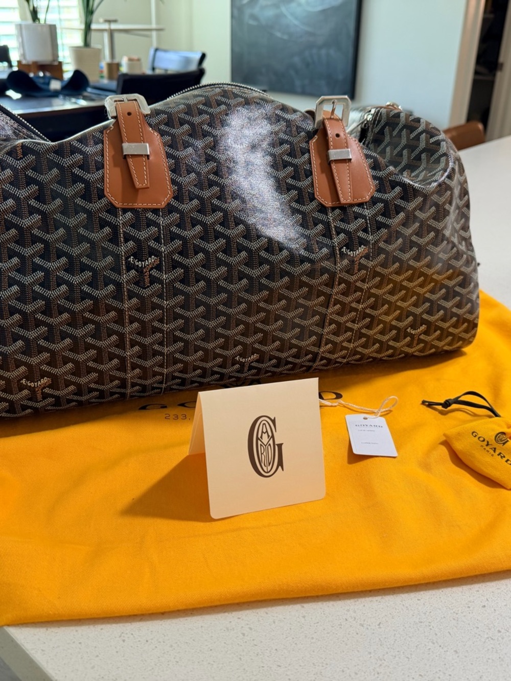Goyard Boston 50 Bag in Black & Tan